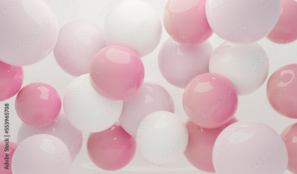 Pink and white balloons with white background. 3D rendering