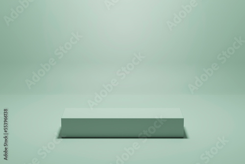 3D rendering of green colored empty podium or pedestal display. blank product display shelf © gru pictures