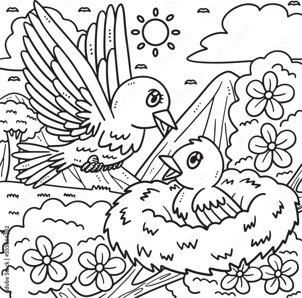 Mothers Day Mama and Baby Bird Coloring Page Mothers Day Mama and Baby Bird Coloring Page
