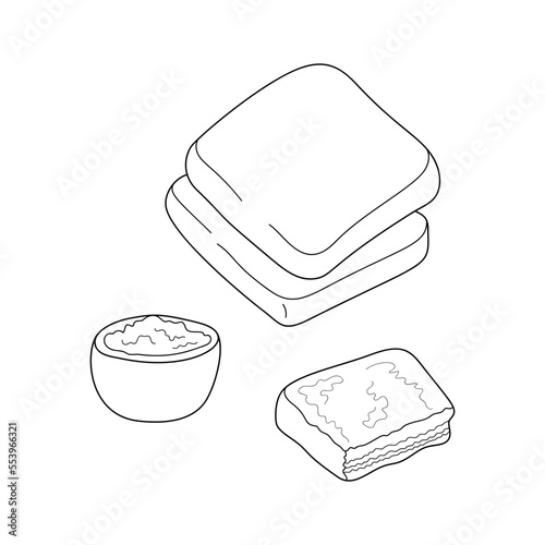 Kashkaval pane breaded kashkaval bites cheese. Bulgarian traditional food. Vector hand-drawn illustration. Design element for menu cafe, bistro, restaurant.