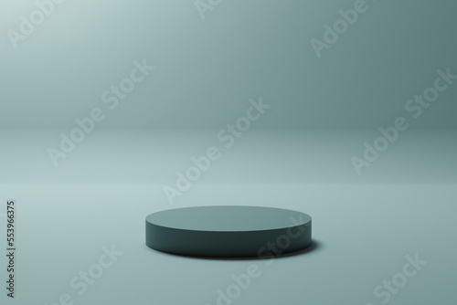3D rendering of cyan colored empty podium or pedestal display. blank product display shelf