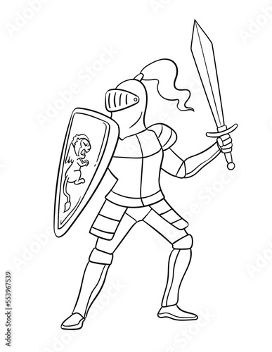 Knight in a Fighting Pose Isolated Coloring Page
