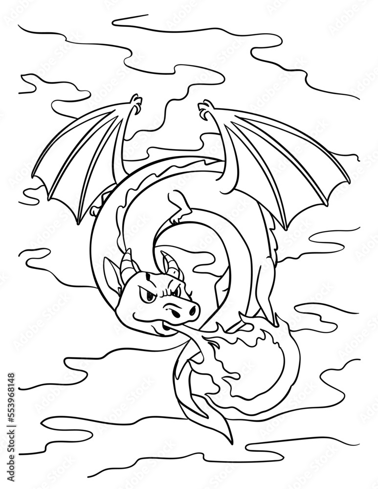 Knight Dragon Coloring Page for Kids Stock Vector | Adobe Stock
