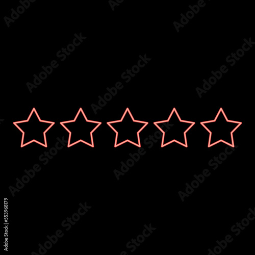 Neon five stars 5 stars rating concept red color vector illustration image flat style