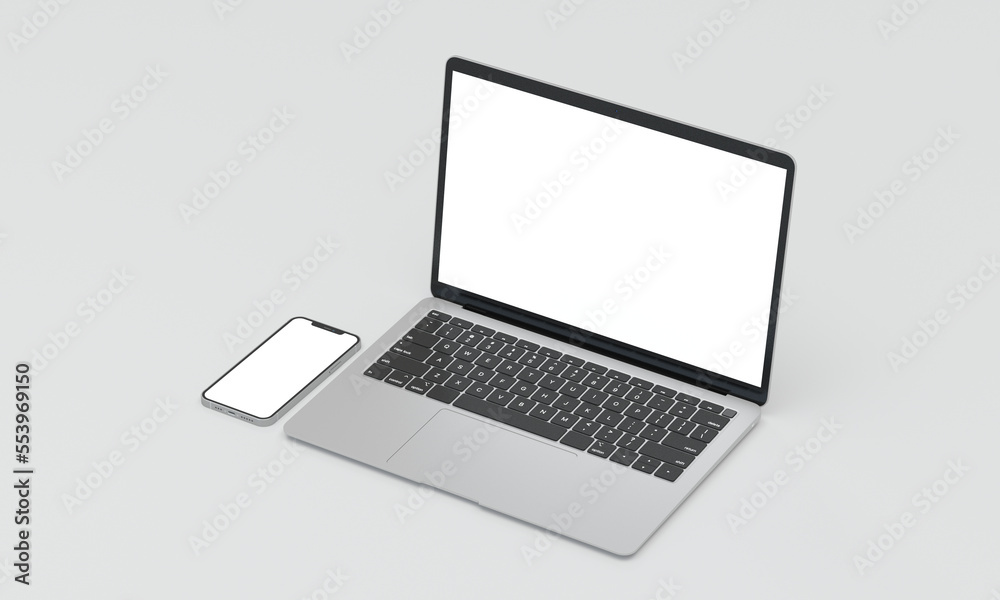 Laptop and Phone Mockup Right Isometric View Laptop and Phone Mockup Right Isometric View