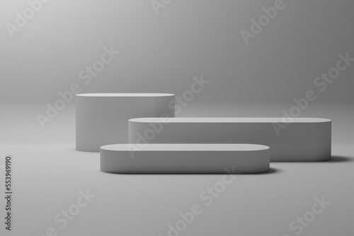 gray pedestal podium and empty background, suitable for object display, 3d rendering