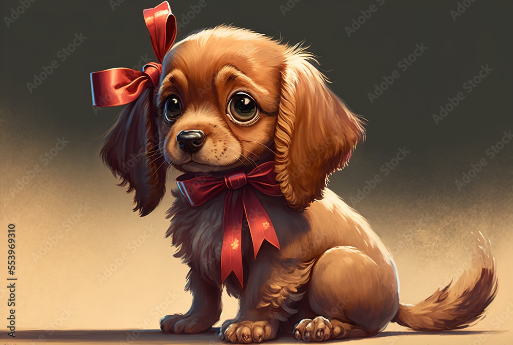 cartoon dog with a bow that is adorable. Generative AI Stock ...