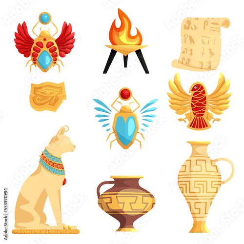 Set of isolated egyptian or Egypt symbols. Ancient egypt mural. Egyptian mythology.
