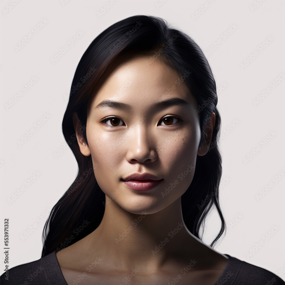 Close Up Portrait Of A Beautiful Asian Woman Against A Plain Background Close Up Portrait Of A Beautiful Asian Woman Against A Plain Background