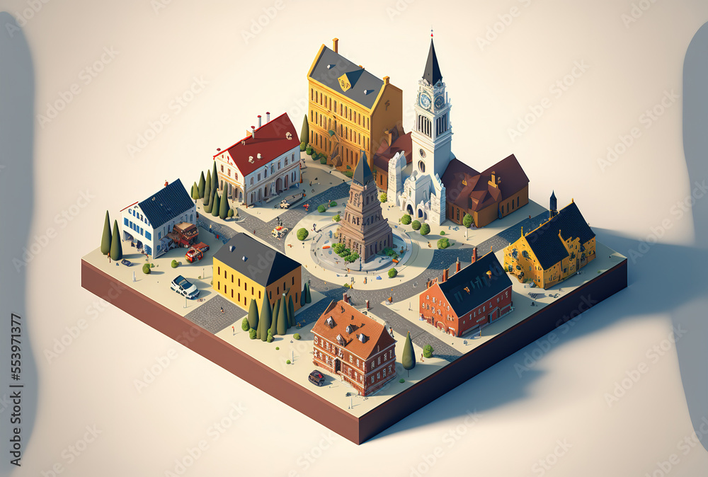 Town map in isometric view. Generative AI