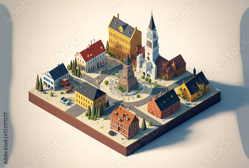 Town map in isometric view. Generative AI