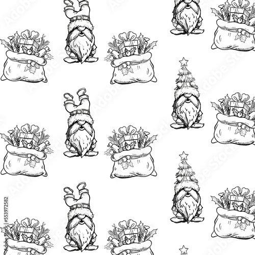 Set Of Merry Christmas With Cute Gnomes Santa Claus Banner Design. Cute Cartoon Illustration. Pattern for textile, paper