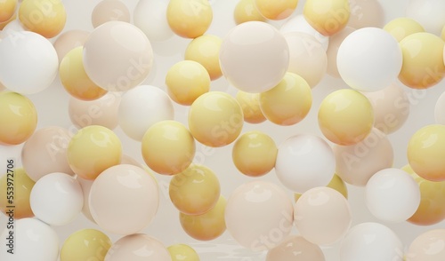 Close up of yellow and white balloons with white background.3D rendering
