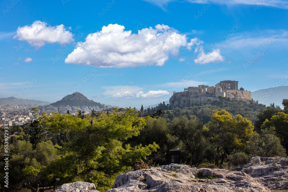 Parthenon Temple on the Acropolis Holy Rock Athens, Greece. Greek ancient civilization monument.