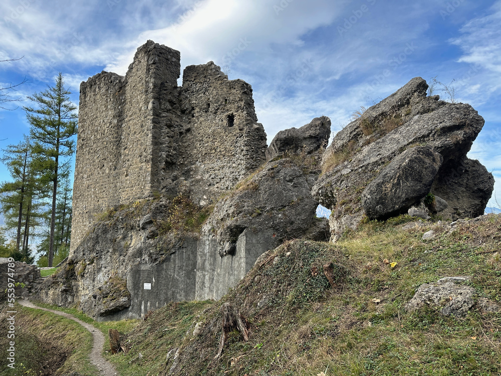 Schalun Castle (Wildschloss) with Rocks Frame Right, Vaduz, Liechtenstein