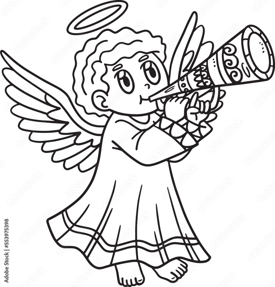 Christian Angel Blowing Trumpet Isolated Coloring