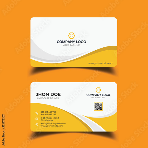 Modern yellow and white business card design. Modern business card template red black colors. Flat design vector abstract creative, Double sided business card design template, Flat orange card