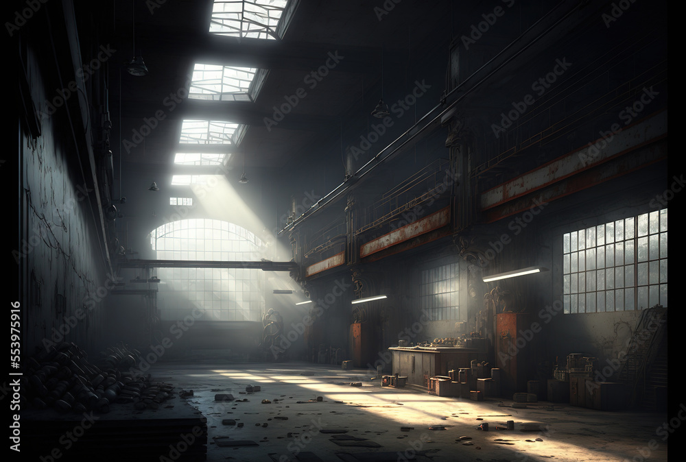 Interior of a vacant industrial space. Generative AI Interior of a vacant industrial space. Generative AI