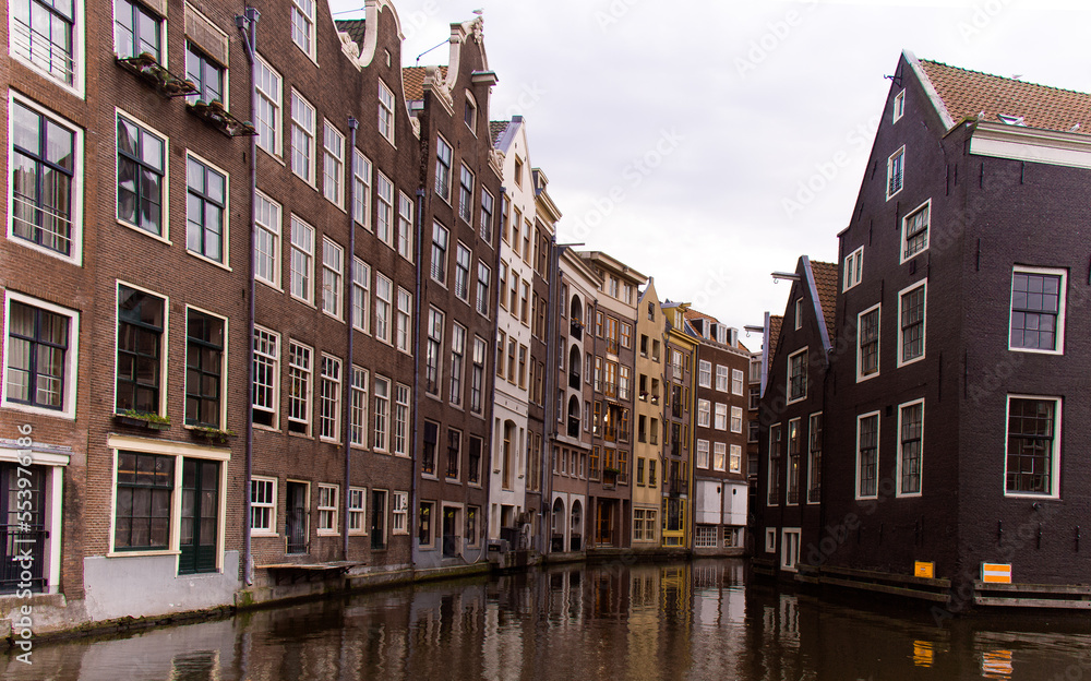 Amsterdam city canal houses & river view