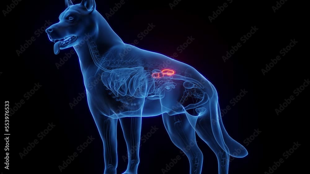 3D medical animation of a dog's kidneys 3D medical animation of a dog's kidneys