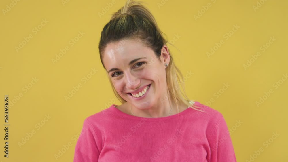 Beautiful smiling young woman pretty face looking to camera isolated background, happy girl student Beautiful smiling young woman pretty face looking to camera isolated background, happy girl student