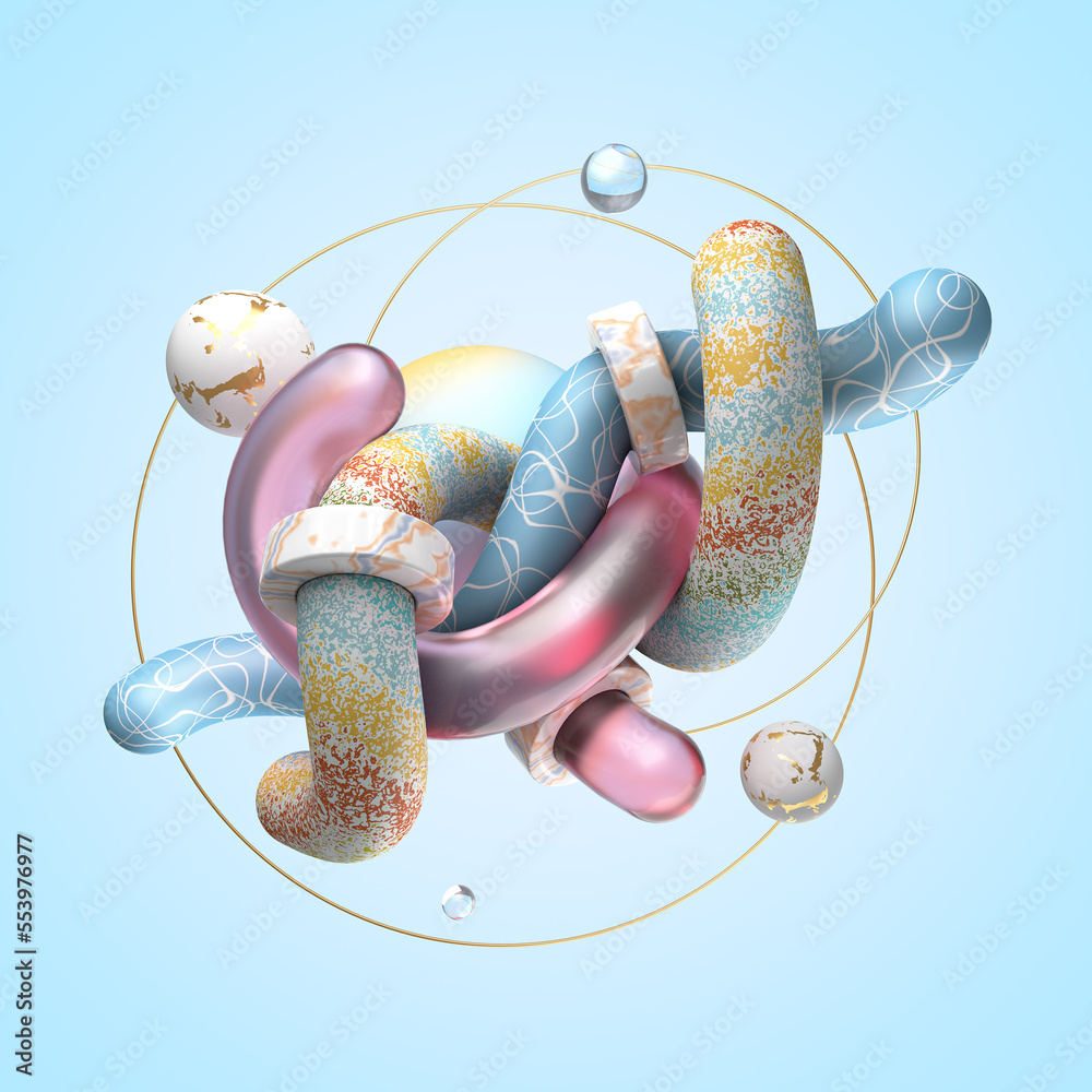 Abstract twisted colorful shapes. 3D illustration. Mess or tangle concept.