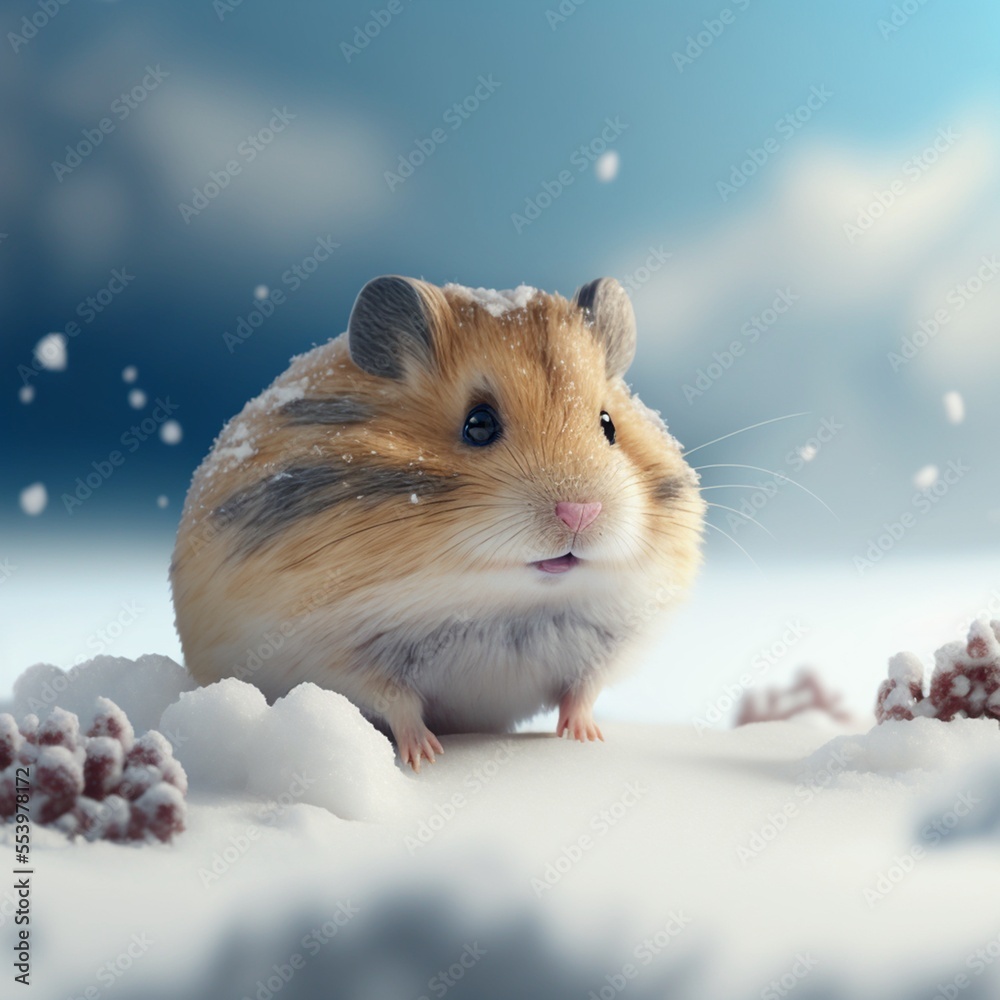 Hamster im Schnee Nahaufnahme Poster, AI generativ Hamster im Schnee Nahaufnahme Poster, AI generativ