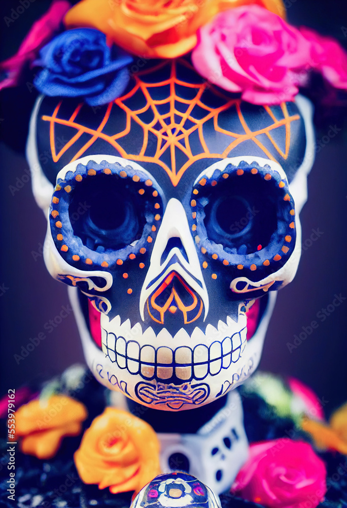 Tilbageholde skraber hale Girl with mask for Dias de la muerte, day of the dead a mexican celebration  ,not a real person, made with Generative AI Stock Illustration | Adobe Stock