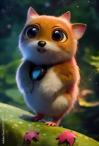 Cute squirrel character in the forest  made with Generative AI