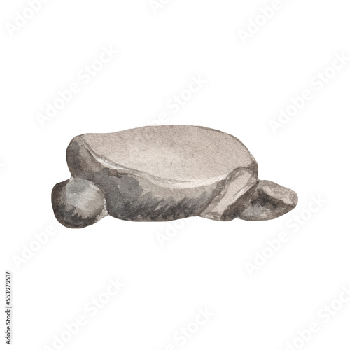 Natural stones big pile. Watercolor illustration. Hand drawn rocks nature element. Solid rocks nature illustration. Park, forest, woodland landscape element