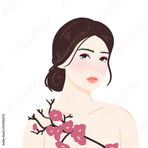 portrait of young beautiful woman with flowers  women s day