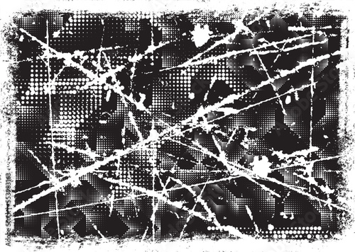 Glitch distorted geometric shape . Noise destroyed logo . Trendy defect error shapes . Glitched frame .Grunge textured . Distressed effect .Vector shapes with a halftone dots screen print texture.