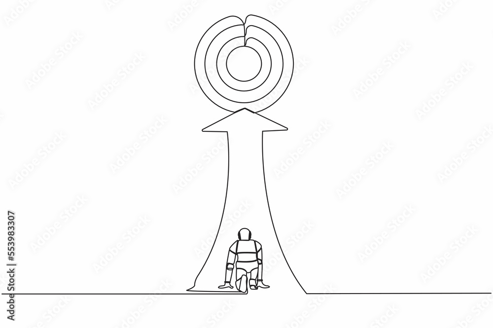 Single one line drawing robot ready to run to trophy at end of route. Future technology development. Artificial intelligence machine learning process. Continuous line draw design vector illustration Single one line drawing robot ready to run to trophy at end of route. Future technology development. Artificial intelligence machine learning process. Continuous line draw design vector illustration