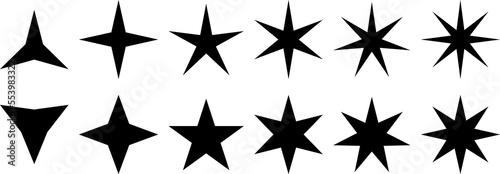 Set of star icons. Stars symbols with different pointed three, four, five, six, seven, eight. PNG image photo