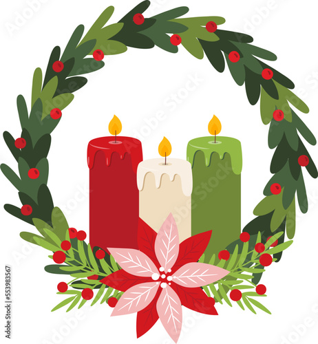 Christmas Farmhouse Decor, Candles, wreath
