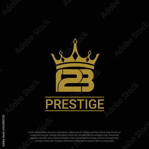 123 prestige luxury logo, gold, with crown concept.