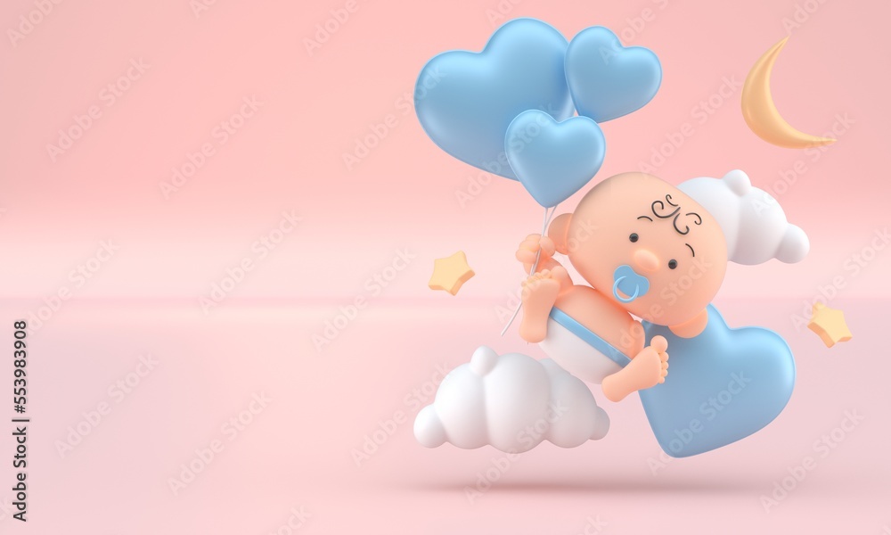 Baby with 3D Heart. 3D Illustration Baby with 3D Heart. 3D Illustration