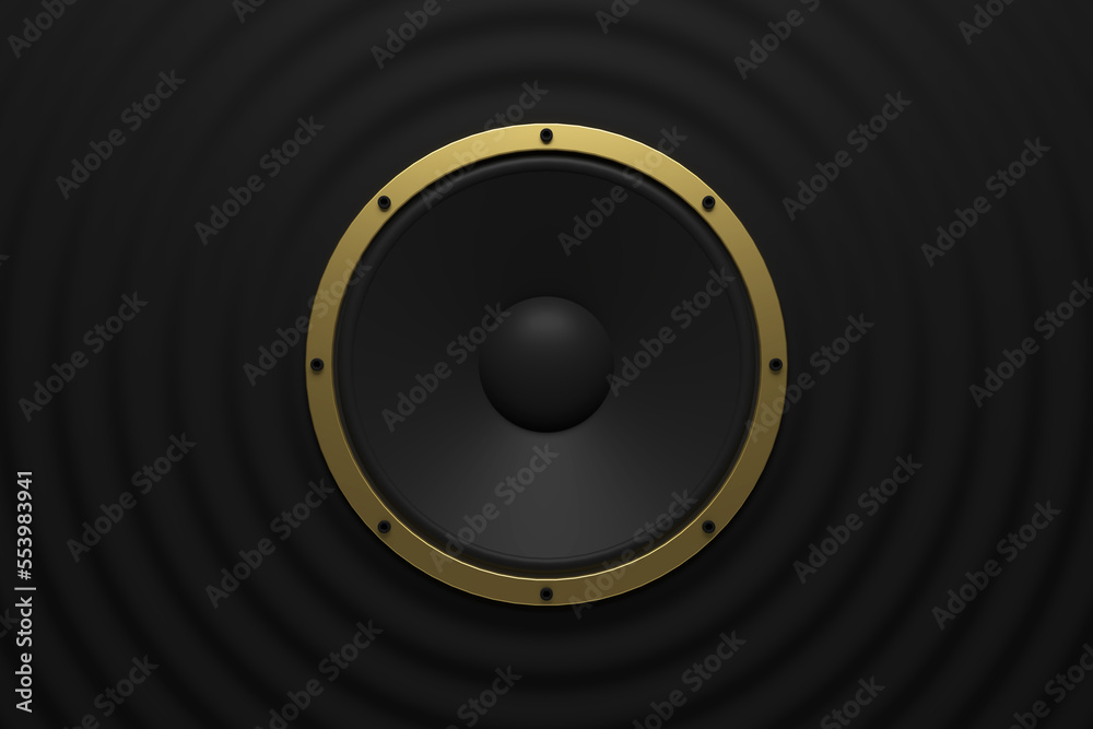 abstract sound speaker with dynamic bass waves - 3D Illustration. abstract sound speaker with dynamic bass waves - 3D Illustration.