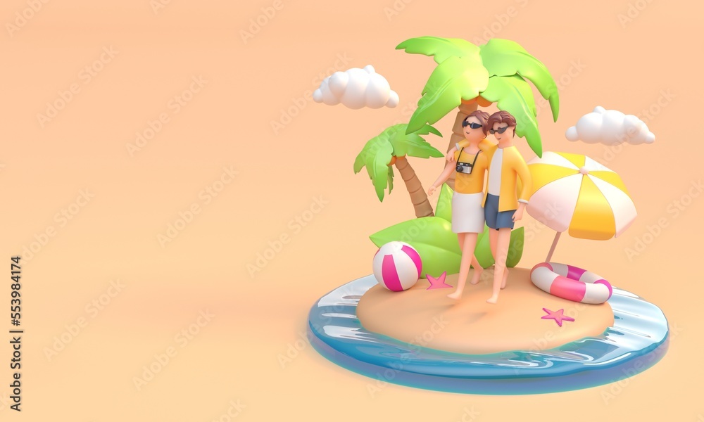 Couple in a Beach. 3D Illustration