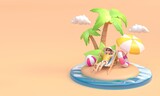 Woman in a Beach. 3D Illustration