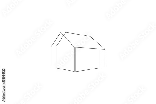 One continuous line. Minimal architectural logo. Modern house. Building construction. One continuous line on a white background.