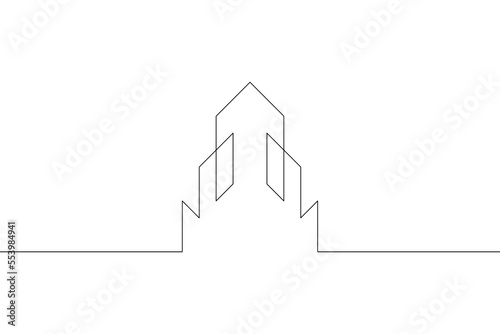 One continuous line. Minimal architectural logo. Modern house. Building construction. One continuous line on a white background.
