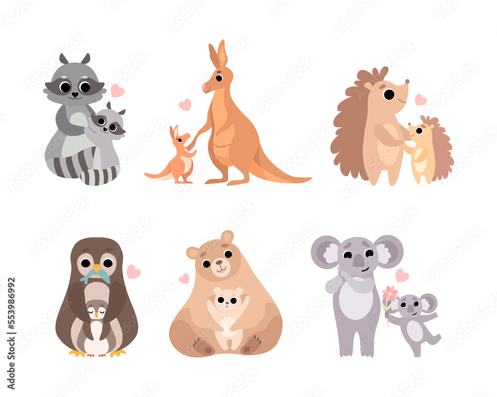 Little Baby Animal and Their Mom Cuddling and Loving Each Other Vector Set Little Baby Animal and Their Mom Cuddling and Loving Each Other Vector Set