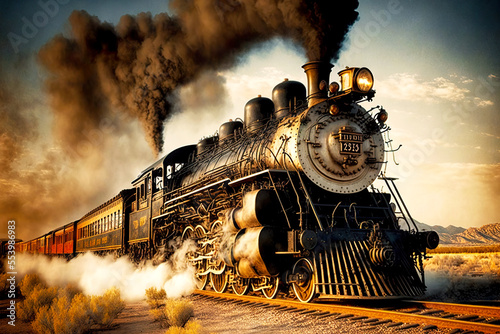 Obraz na plátně Vintage steam train locomotive in motion railway transport