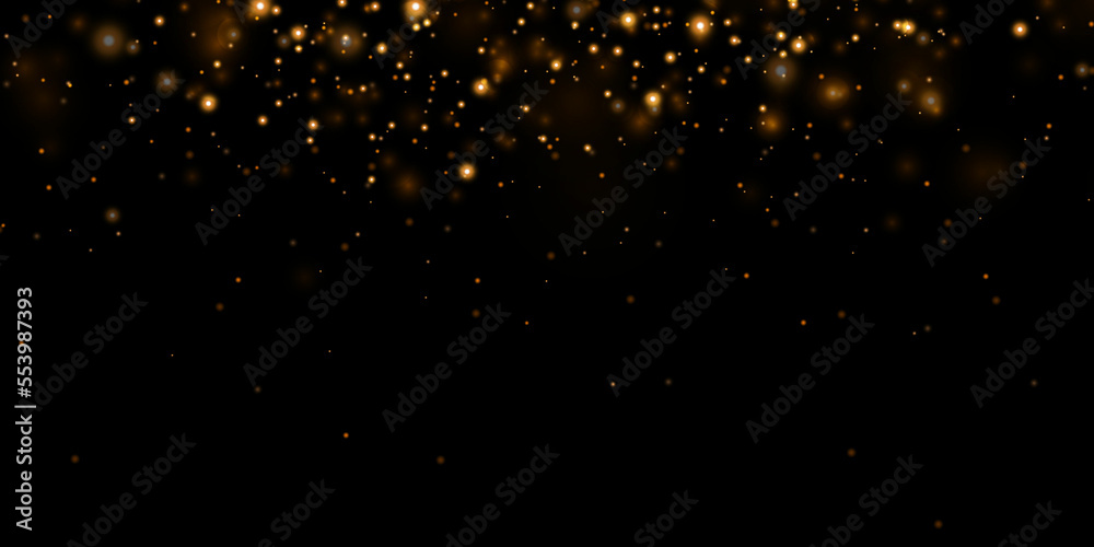 Gold sparks and golden stars glitter special light effect.