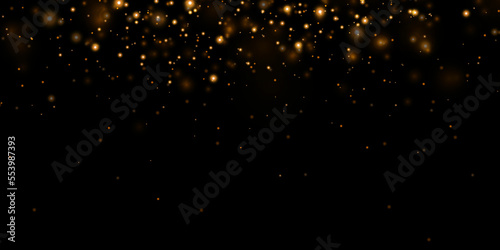 Gold sparks and golden stars glitter special light effect. © Hanna