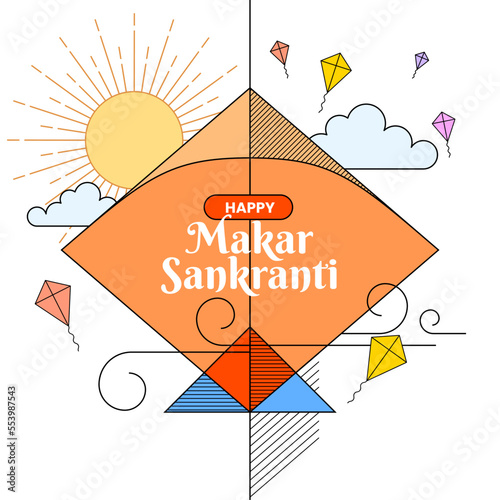 Makar sankranti india kite festival social media post design or vector illustration