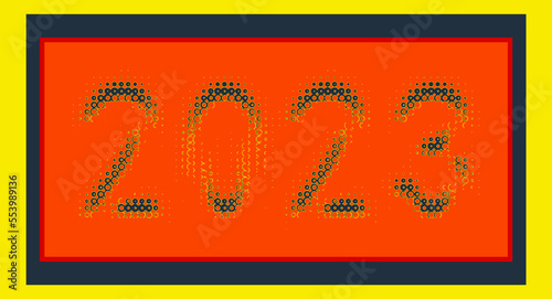 The 2023 polka dots appearing in a blood red aurora color scheme. Nearly eerie and prophetic in appearance, red auroras. Vector.