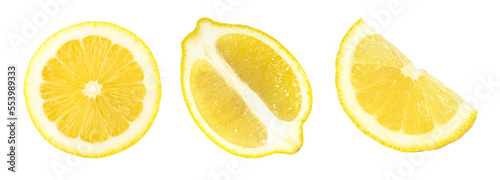  slice lemon and half isolated, Fresh and Juicy Lemon, transparent png, cut out.