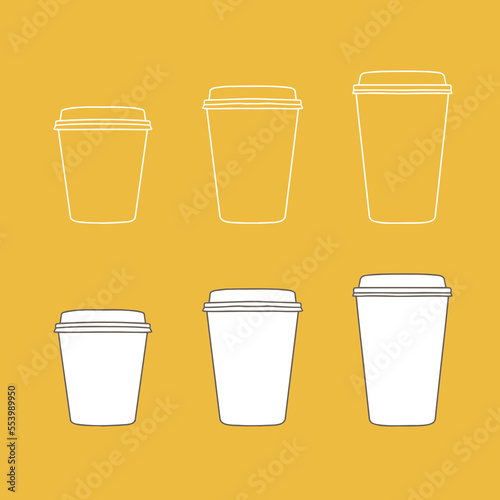 Three sizes of takeaway cups. A cup to carry. One Cup. Realistic Mockup.